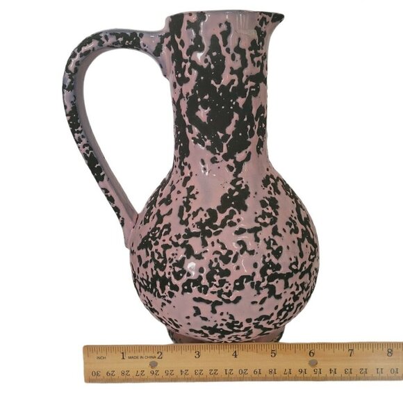 Vintage McCoy Brocade Pink on Black Pitcher 1950's Splatter Drip Glaze Server - Picture 9 of 9